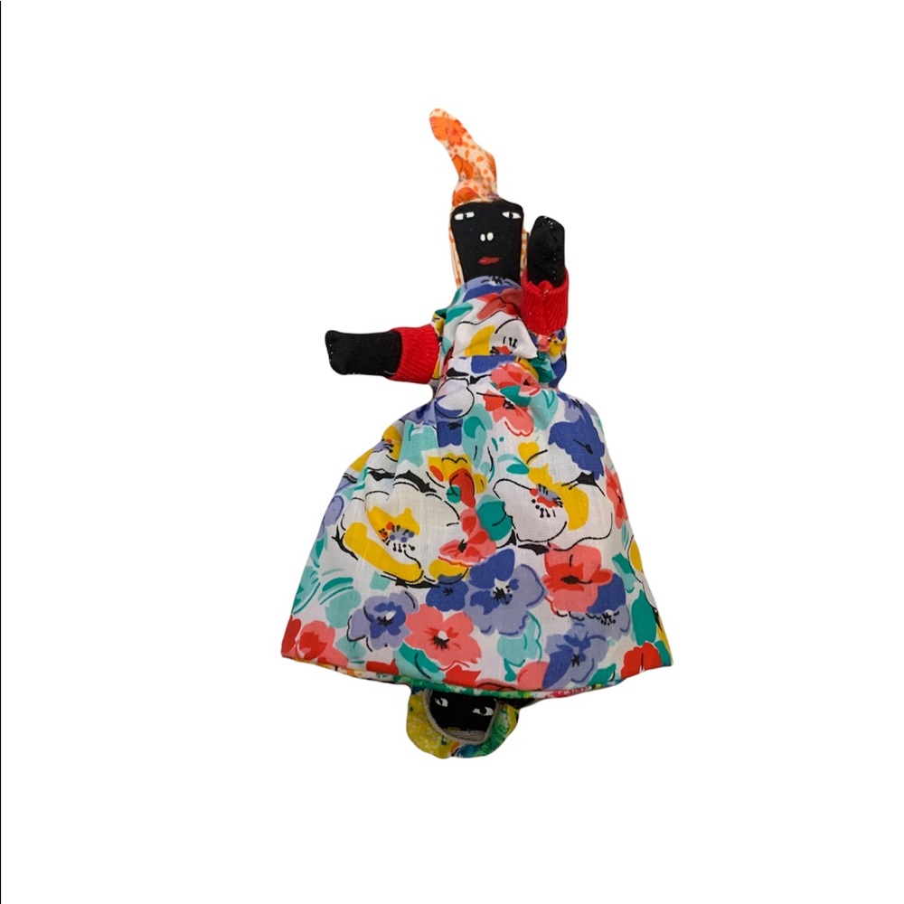 Vintage Reversible Topsy-Turvy Cloth Doll - Sunflower & Floral Dress - Caribbean